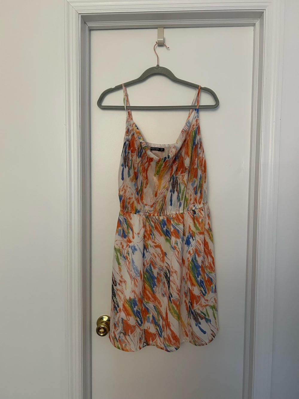 Nasty Gal Multicolor Paint-Brush Print Spaghetti Strap Camisole Dress